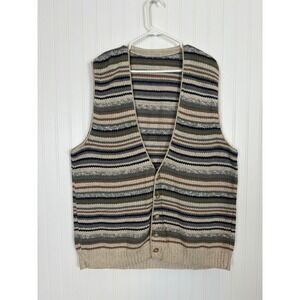 Vintage Striped Knit Sweater Vest Grandpa Core Neutral Academia Preppy Men LARGE